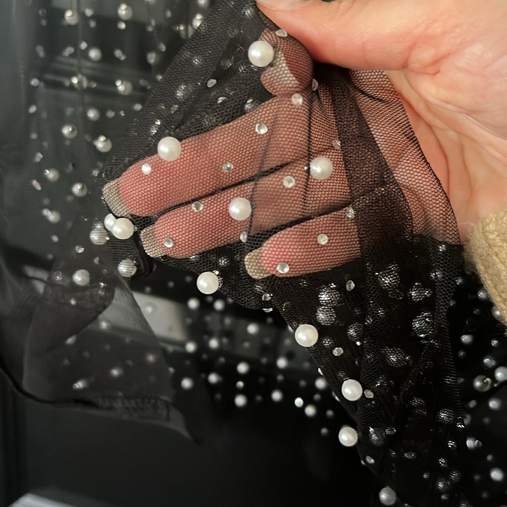 Sheer Mesh Pearl Rhinestone Top - Picture 3 of 4